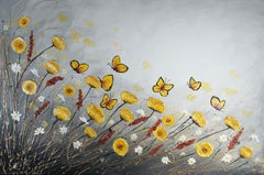 Dancing Butterflies in a Field of Flower, Painting, Acrylic on Canvas