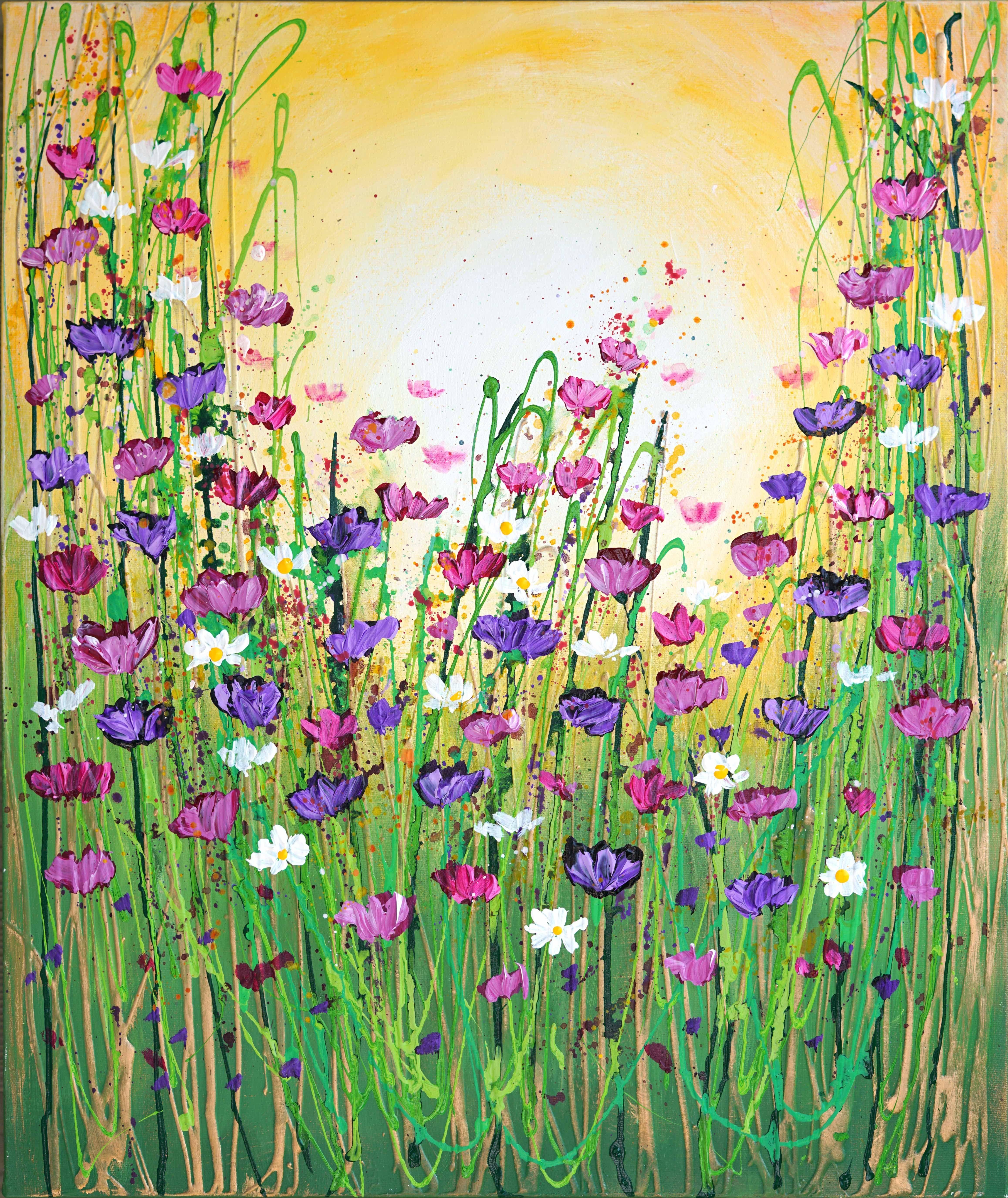 Floral de fantasía, Pintura, Acrílico sobre lienzo - Painting de Amanda Dagg
