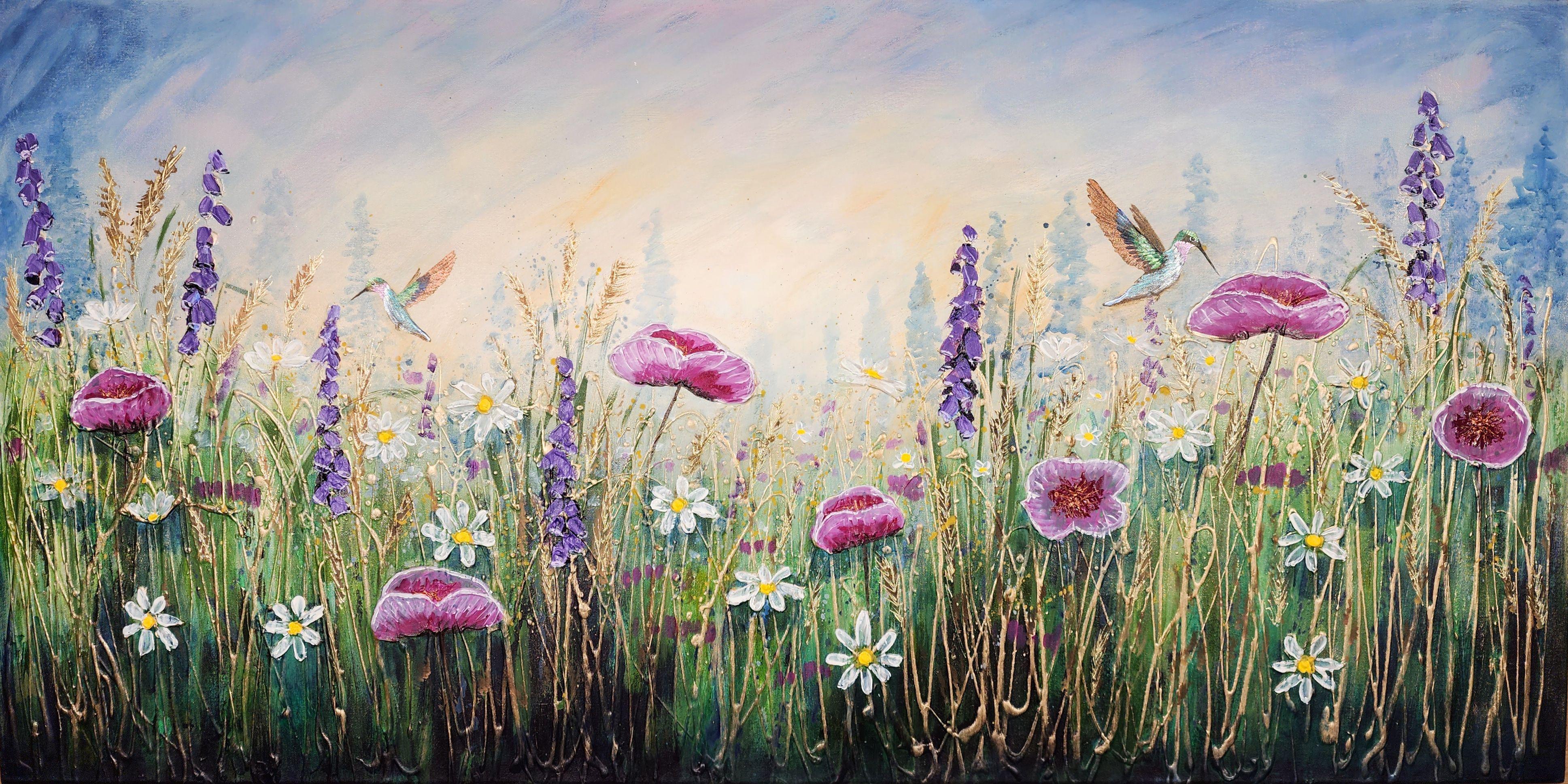 Danza dei colibrì, Pittura, Acrilico su tela - Painting di Amanda Dagg