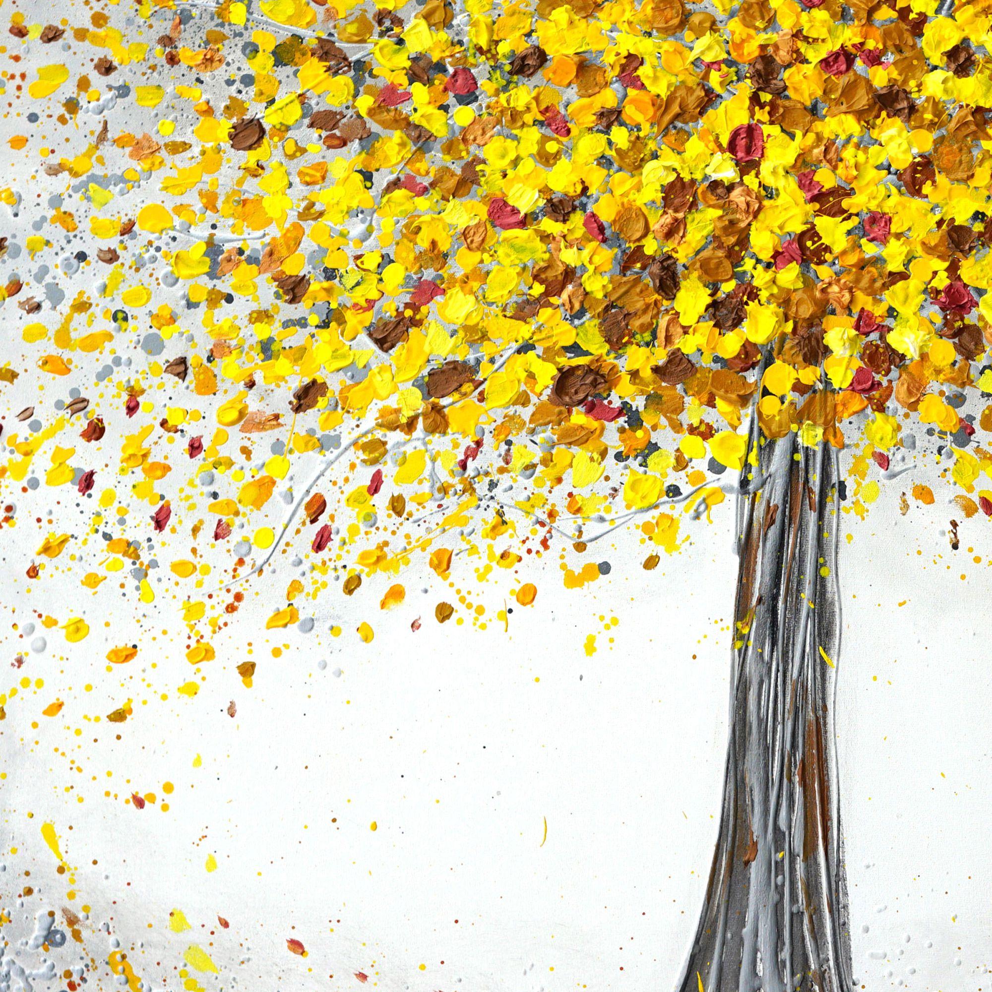 Pintura original de un árbol amarillo. Pintura de textura expresiva sobre lienzo y lista para colgar de la caja a la pared. ¡Lleno de pintura espesa!    Inspirado en los colores del Año Pantone 2021.    TAMAÑO: 40
