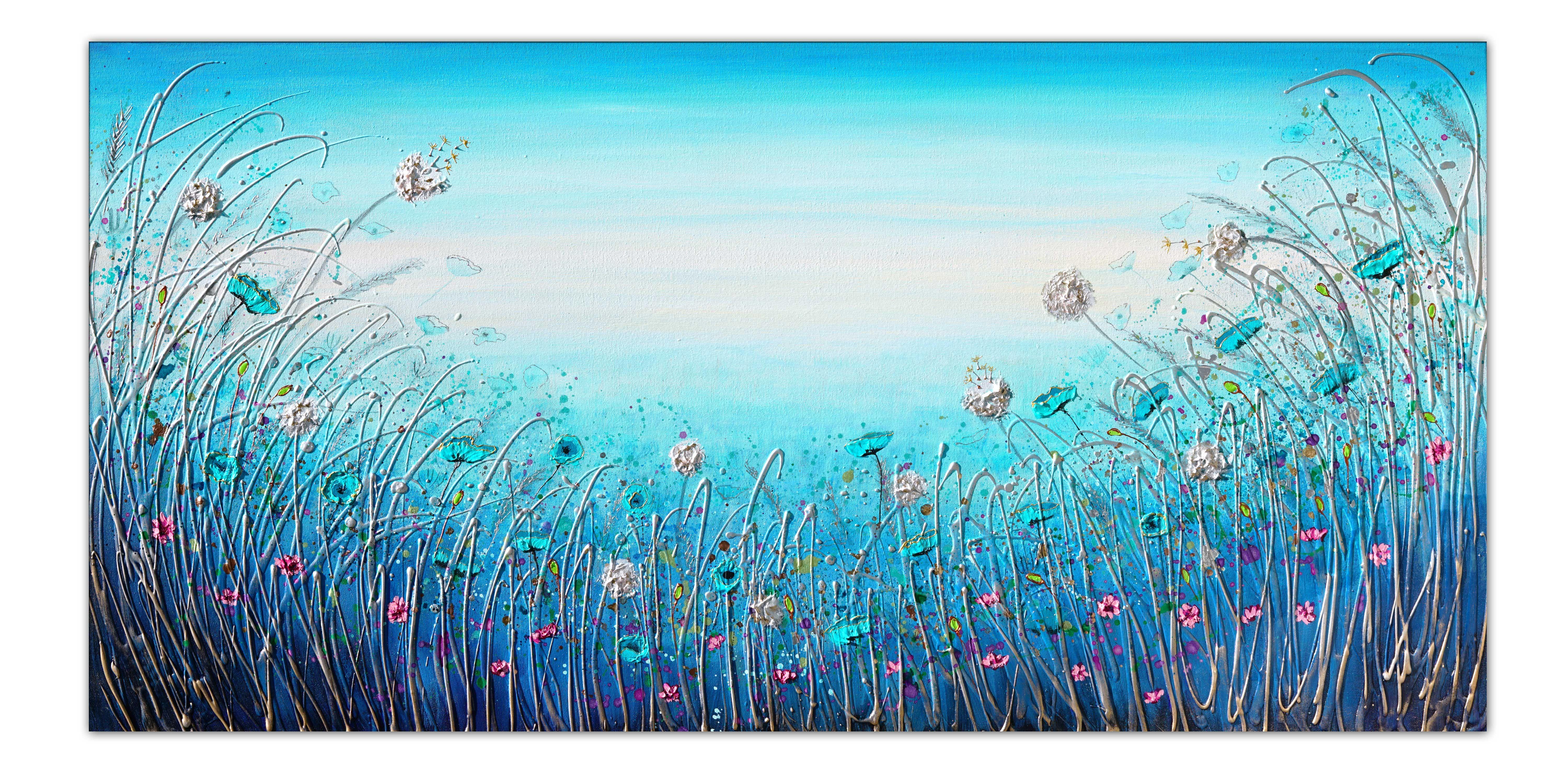Original beautiful textured painting of flowers in grasses painted on canvas. Full of thick paint! Impasto artwork  100% Handmade     MEDIUM: High-quality professional acrylics on a deep edge canvas. Varnished. Ready to Hang     SIZE: 48x24x2 inches