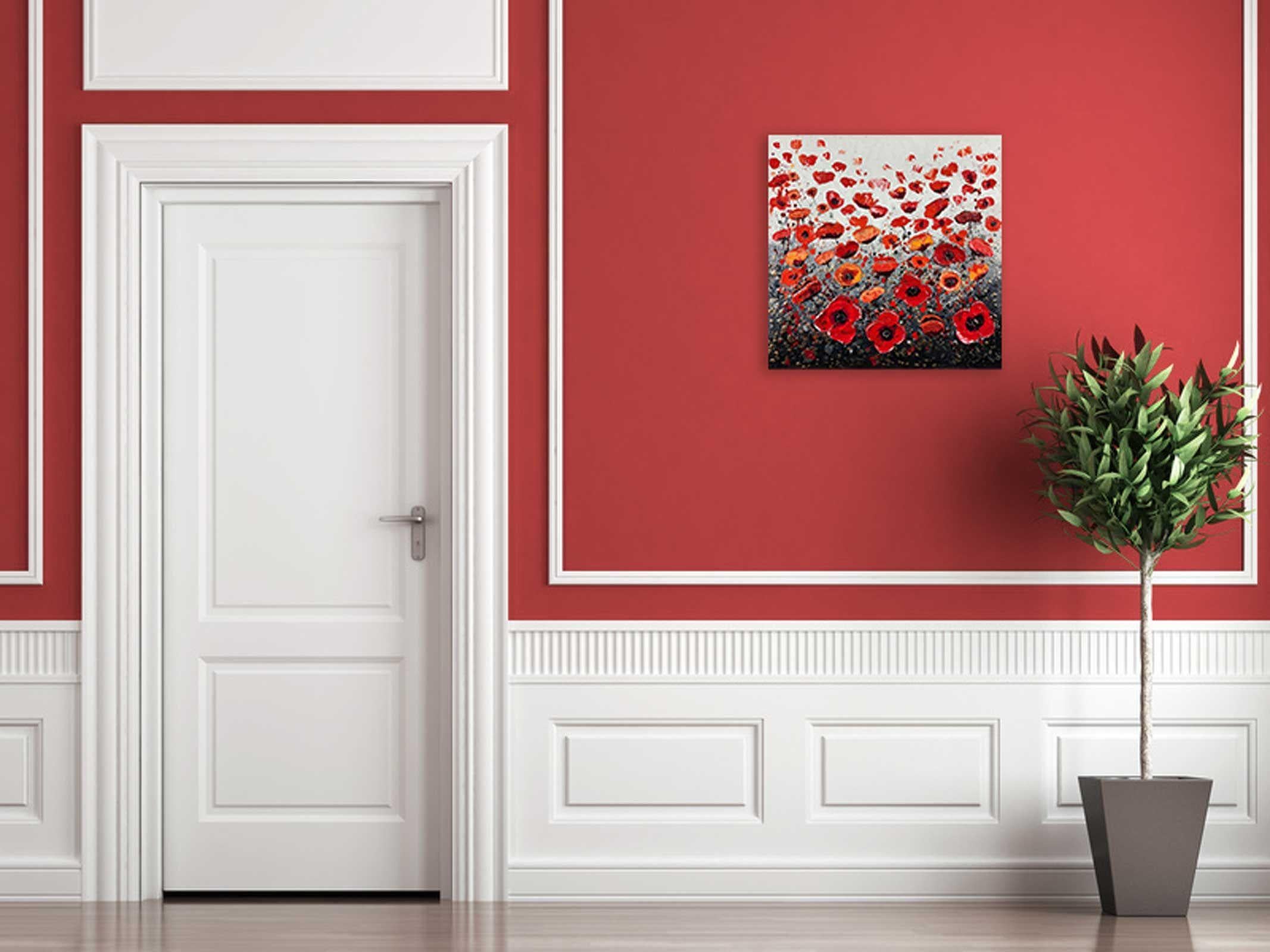 Dipinto originale di fiori di papavero. Espressivo dipinto su tela con texture e pronto da appendere alla parete. Pieno di vernice spessa!    DIMENSIONE: 16