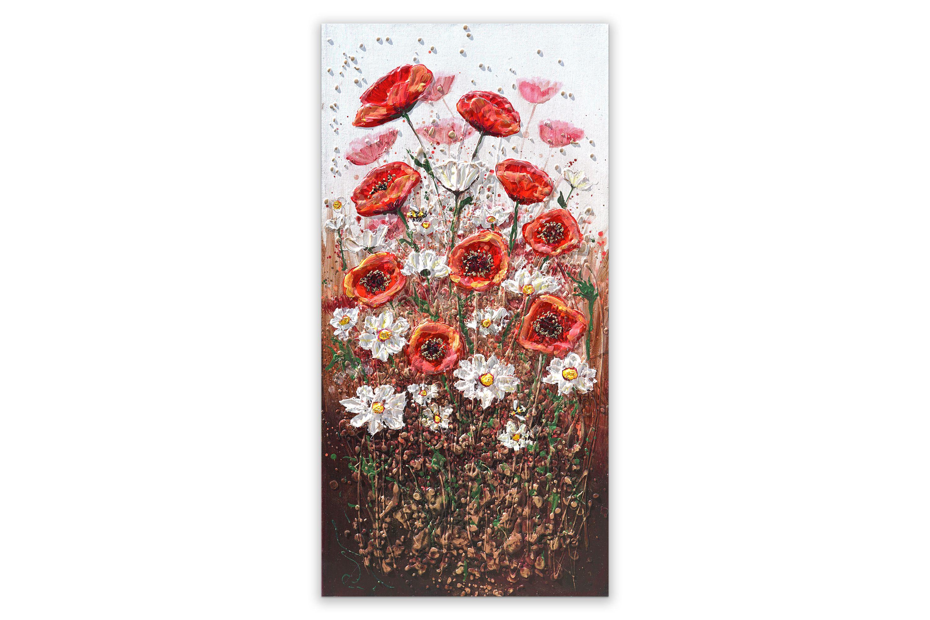 Pradera de amapolas radiantes, Pintura, Acrílico sobre lienzo - Painting Contemporáneo de Amanda Dagg