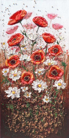 Radiant Poppy Meadow, Painting, Acrylic on Canvas