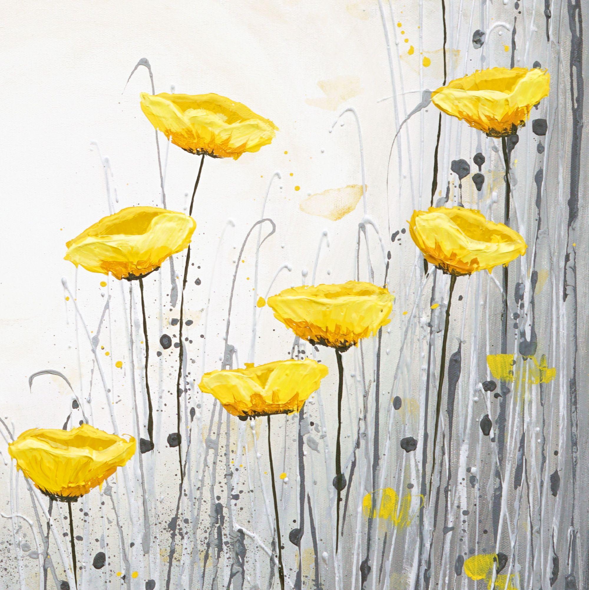 Quadro originale di fiori di papavero gialli con una farfalla gialla danzante. Espressivo dipinto su tela con texture e pronto da appendere alla parete. Pieno di vernice spessa!    DIMENSIONE: 24