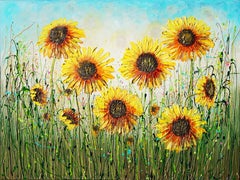 sun painting on canvas Sunflowers Basking in the Sun, Painting, Acrylic on Canvas
