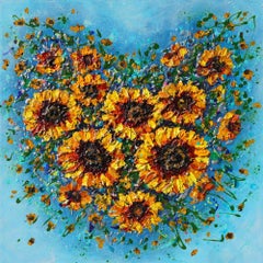 Sunflowers Blooming with Love, Painting, Acrylic on Canvas