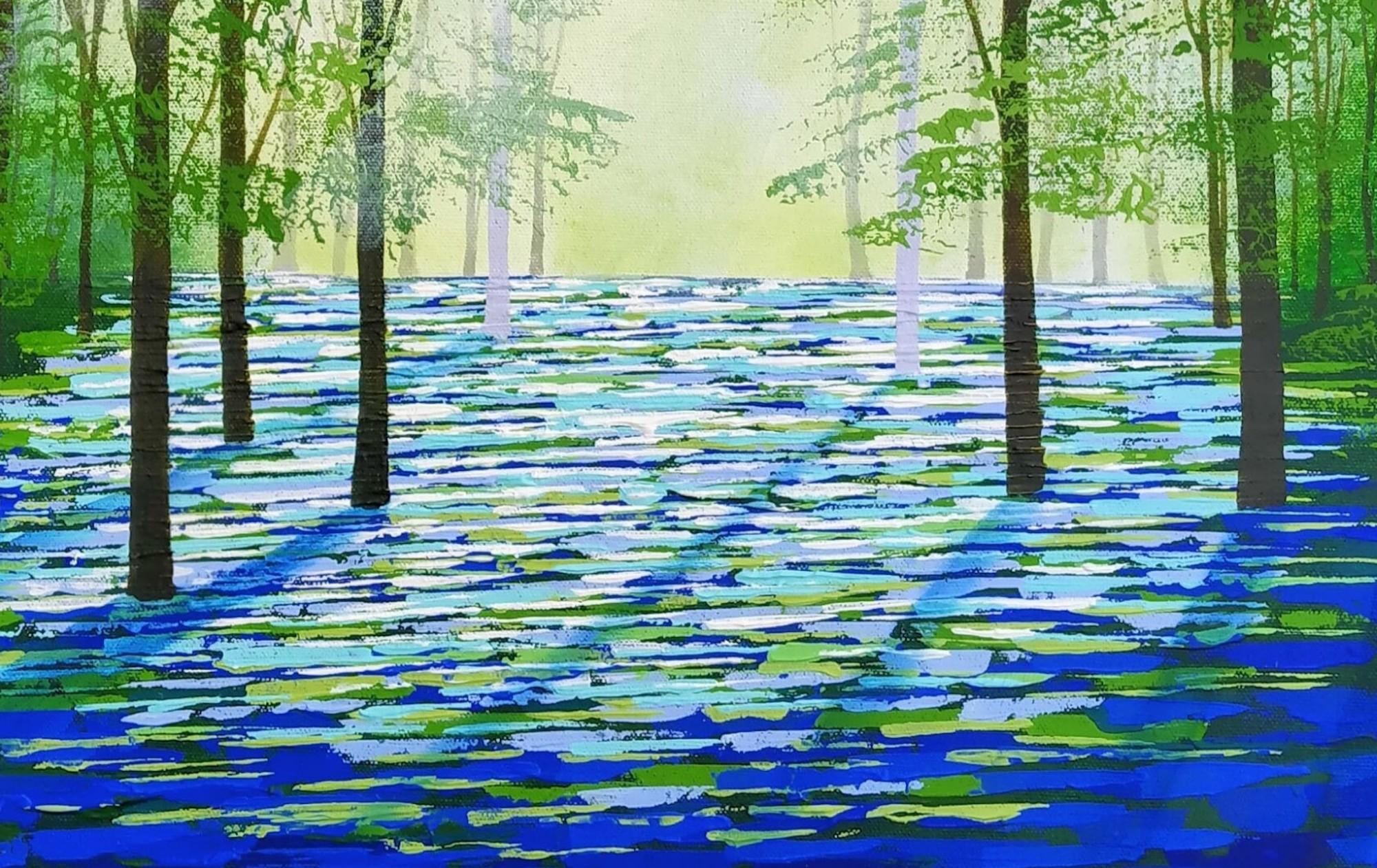 Sunlight Woods, abstract art, landscape art, tree art, affordable art For Sale 1