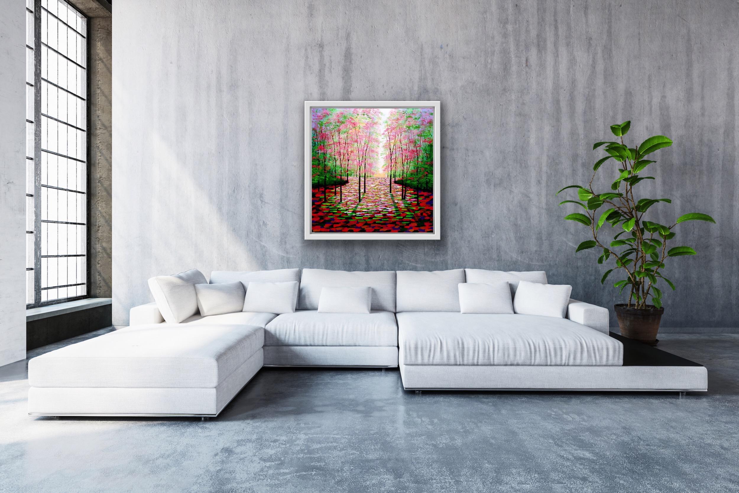 A Quieter Forest Place, Semi-Abstract Landscape Painting, Bold Woodland Art For Sale 5