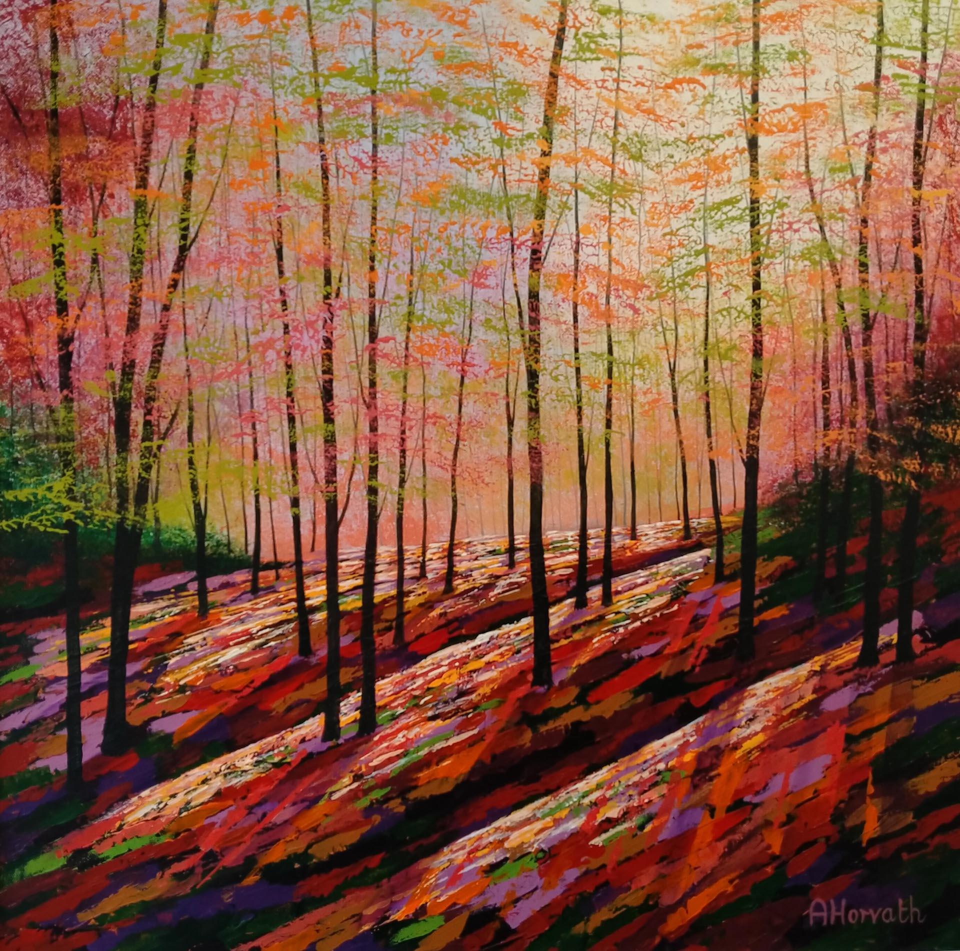 Amanda Horvath
Alchemy Wood
Original Acrylic Painting on Canvas
Acrylics on canvas
Image size: 61cm x 61cm x 2cm
Framed size: 76cm x 76cm x 5cm
(Please note that in situ images are purely an indication of how a piece may look).

“Whispers of Autumn”