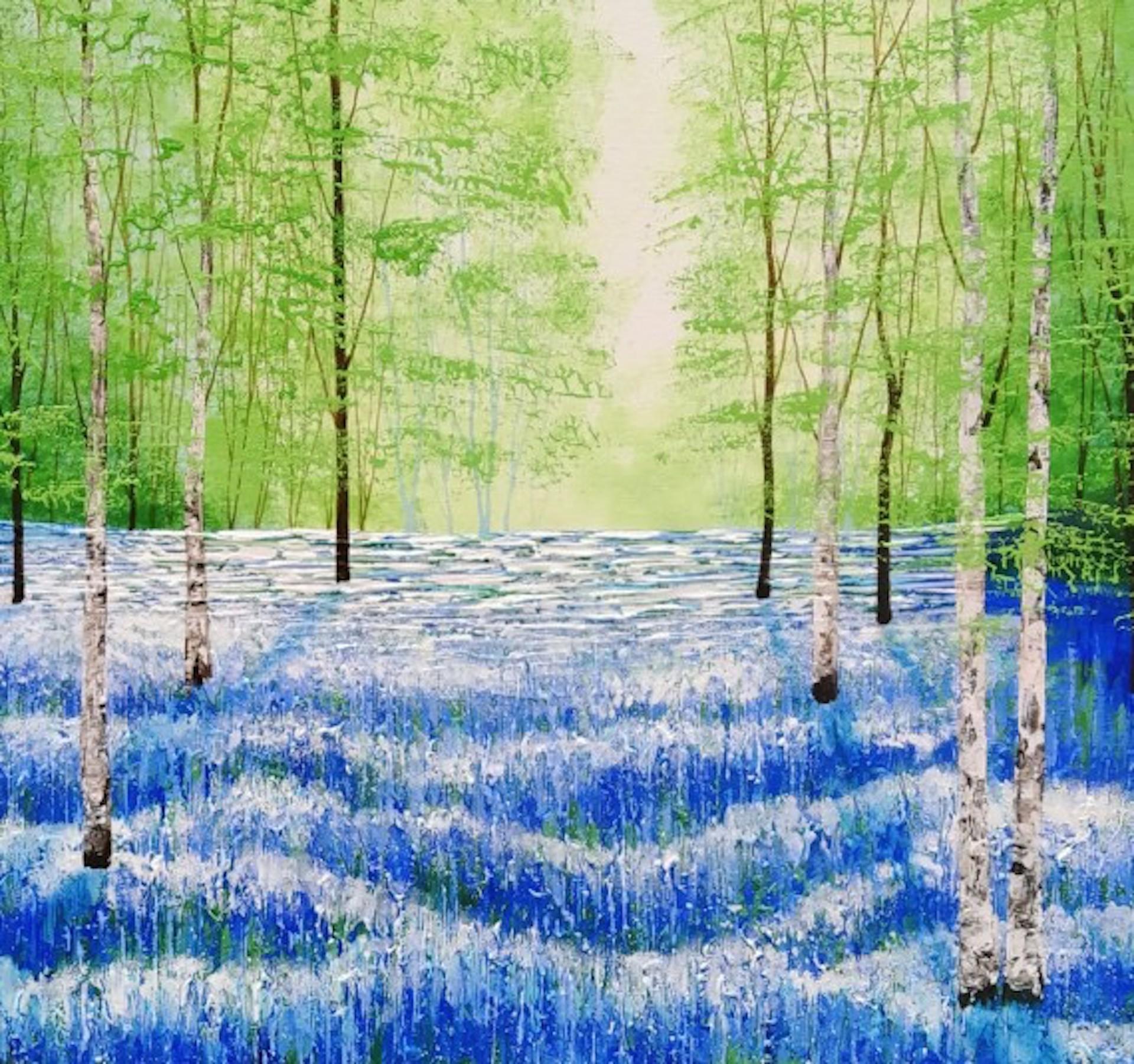 Amanda Horvath, Paradise Blue 111, peinture originale de paysage de bois en vente 3