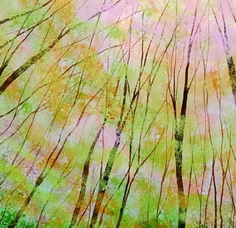 Amanda Horvath, Raggiungere la luce, dipinto originale del bosco in vendita 2
