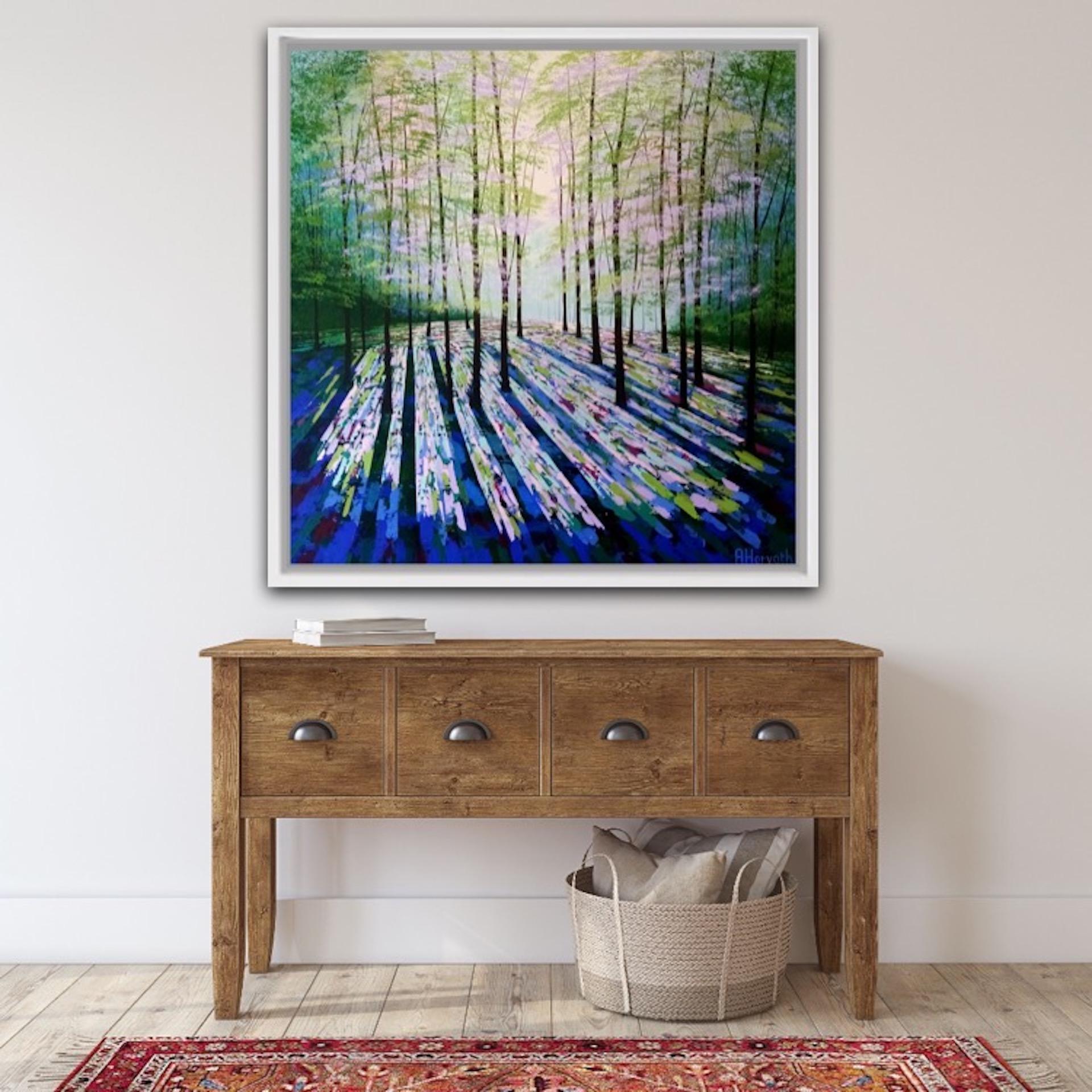 Amanda Horvath
Summer Sanctuary
Original Acrylic Painting on Canvas
Acrylics on canvas
Canvas Size: 91cm x 91cm x 3.5cm
Sold Unframed

This painting captures the beautiful woods near my home in the Peak District during Summer. The abstract marks