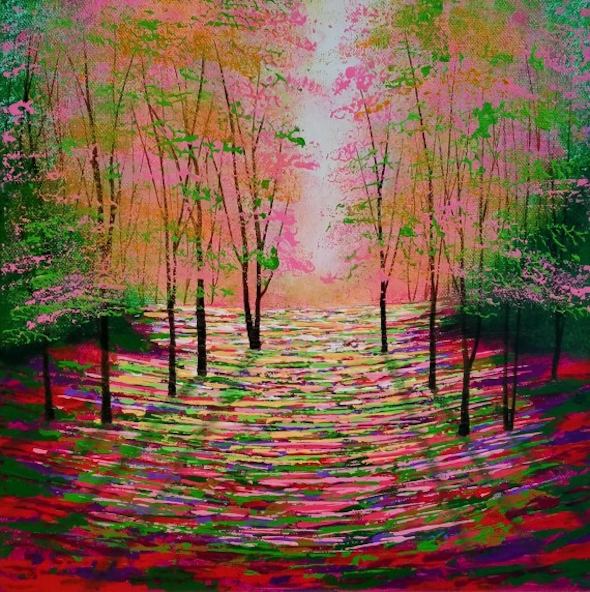 Autumn Glow, Amanda Horvath, Original Woodland Painting, Colourful Forest Art