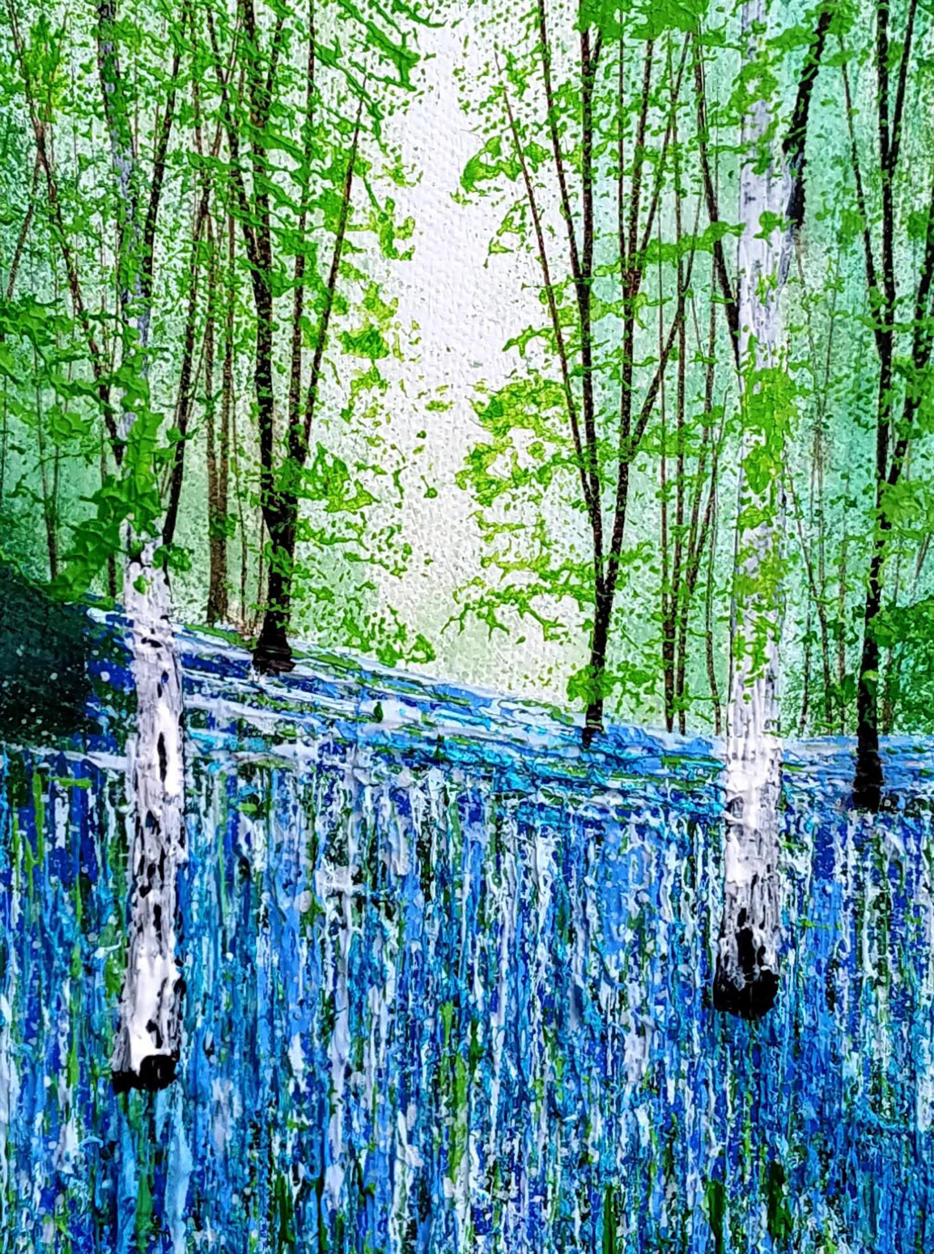 Blue Spring Glade - Abstract Impressionist Painting by Amanda Horvath