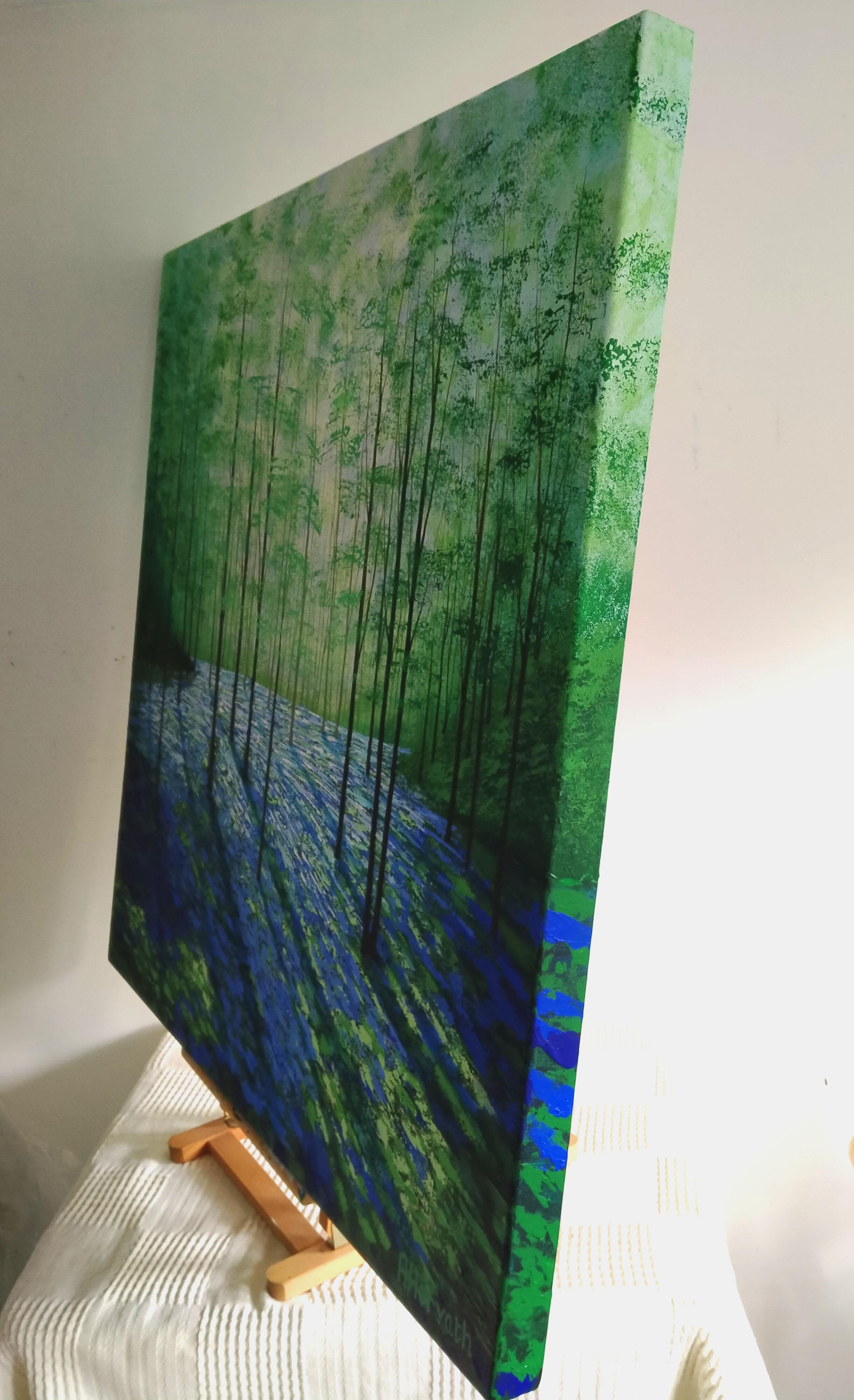 By the Bluebell Wood, paysage, fleurs, nature - Contemporain Painting par Amanda Horvath