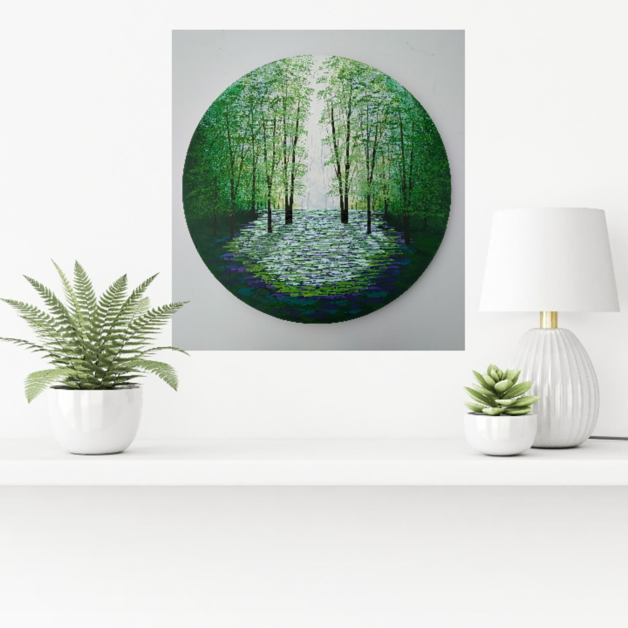 Emerald and Evergreen, original painting, contemporary painting, floral - Painting by Amanda Horvath