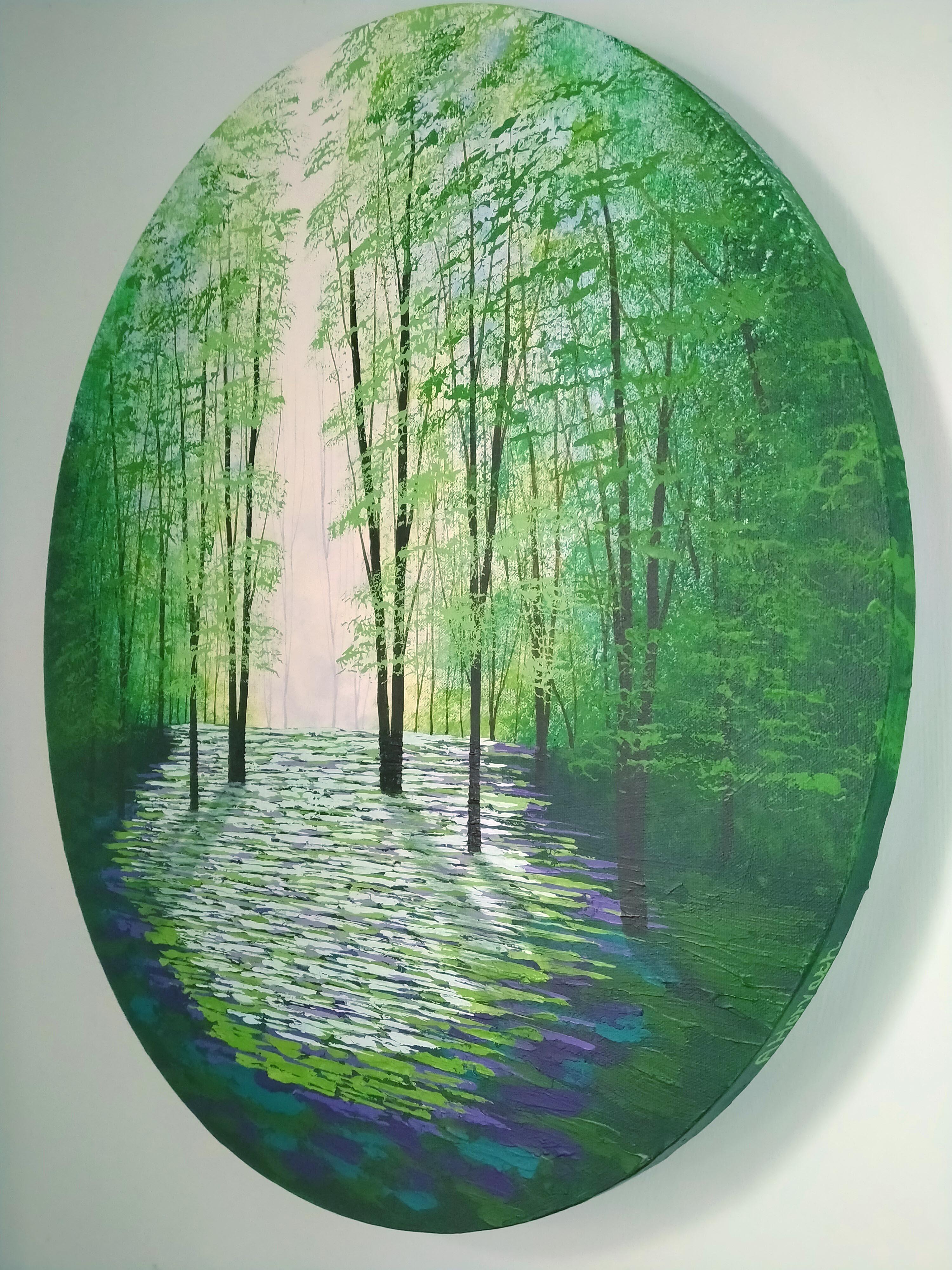 Emerald and Evergreen, original painting, contemporary painting, floral - Contemporary Painting by Amanda Horvath