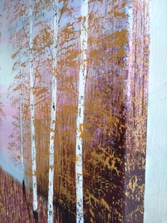 Oro e rosa della foresta, quadro originale, quadro contemporaneo, floreale