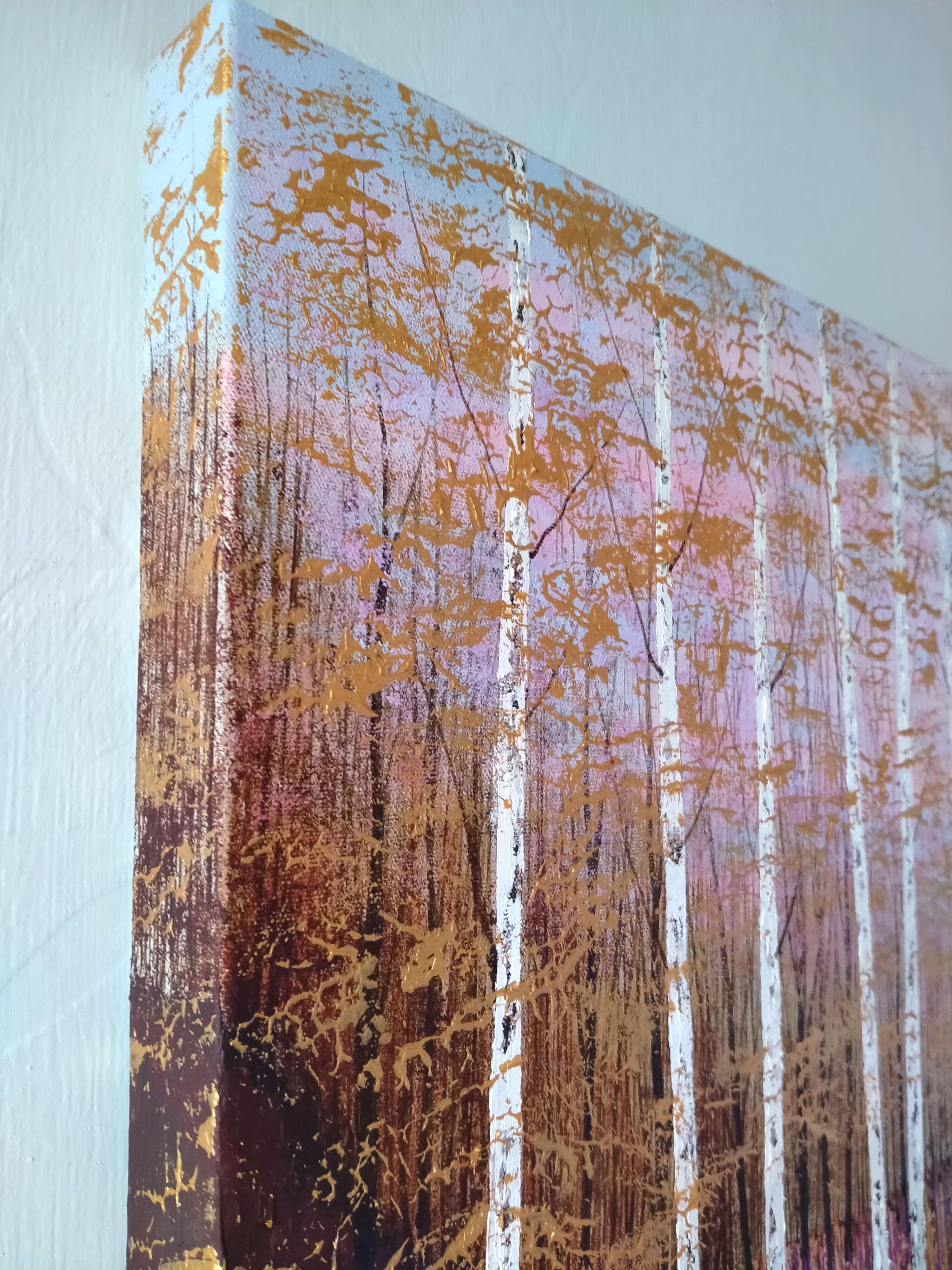 Gold und Rose Wald Licht, Original-Gemälde, zeitgenössische Malerei, floral im Angebot 1