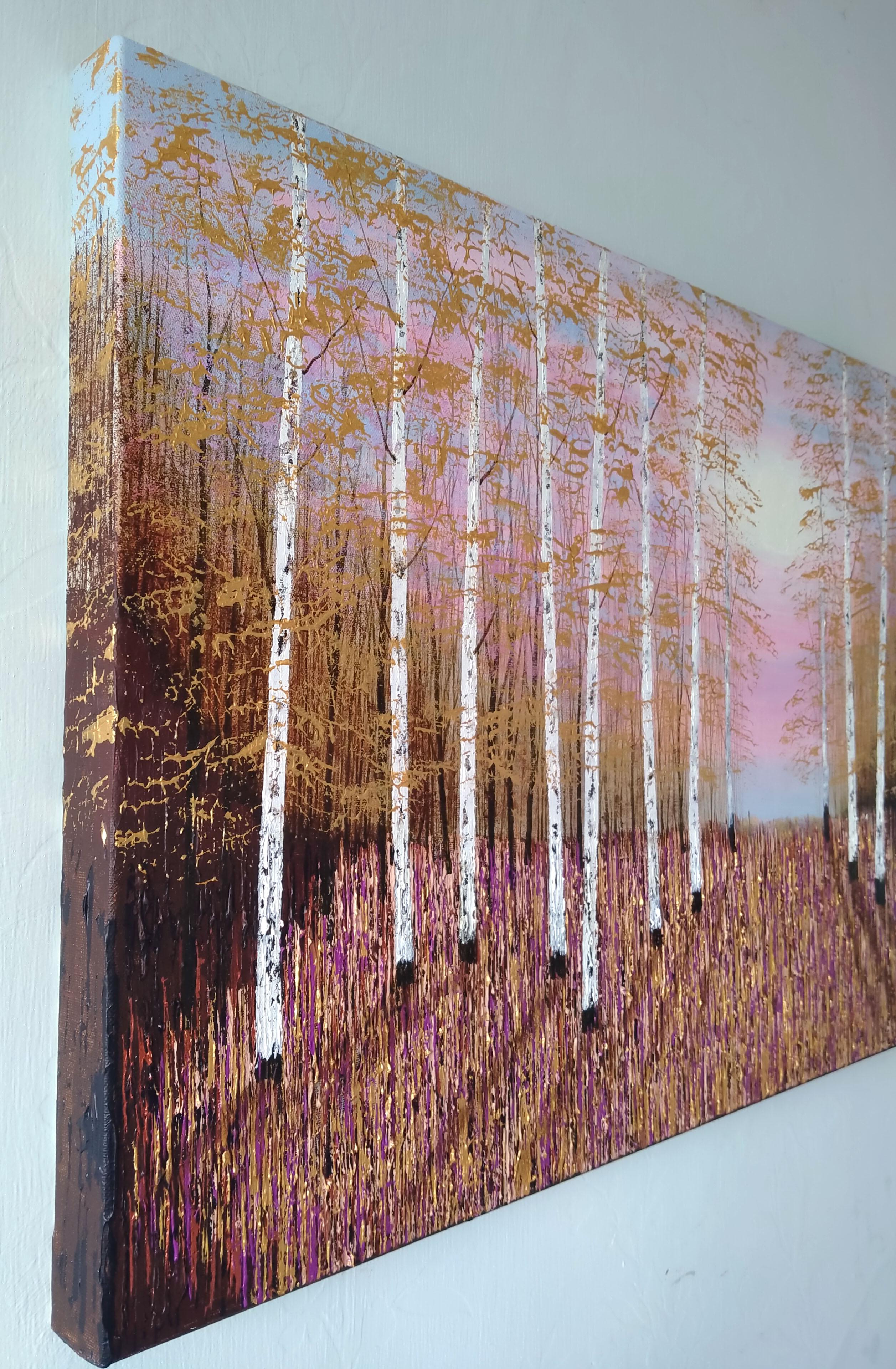 Gold und Rose Wald Licht, Original-Gemälde, zeitgenössische Malerei, floral im Angebot 3