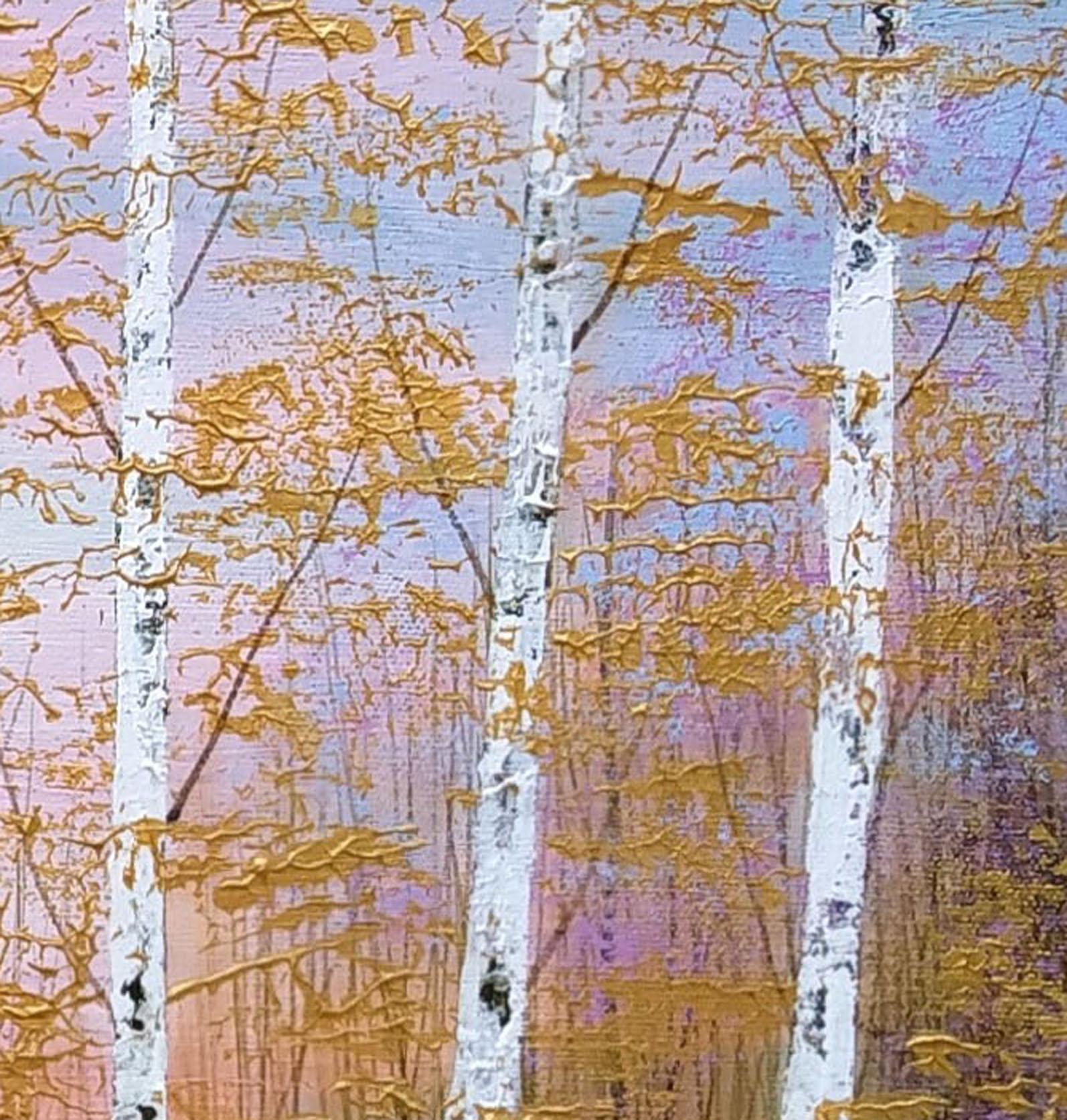Gold und Rose Wald Licht, Original-Gemälde, zeitgenössische Malerei, floral im Angebot 4