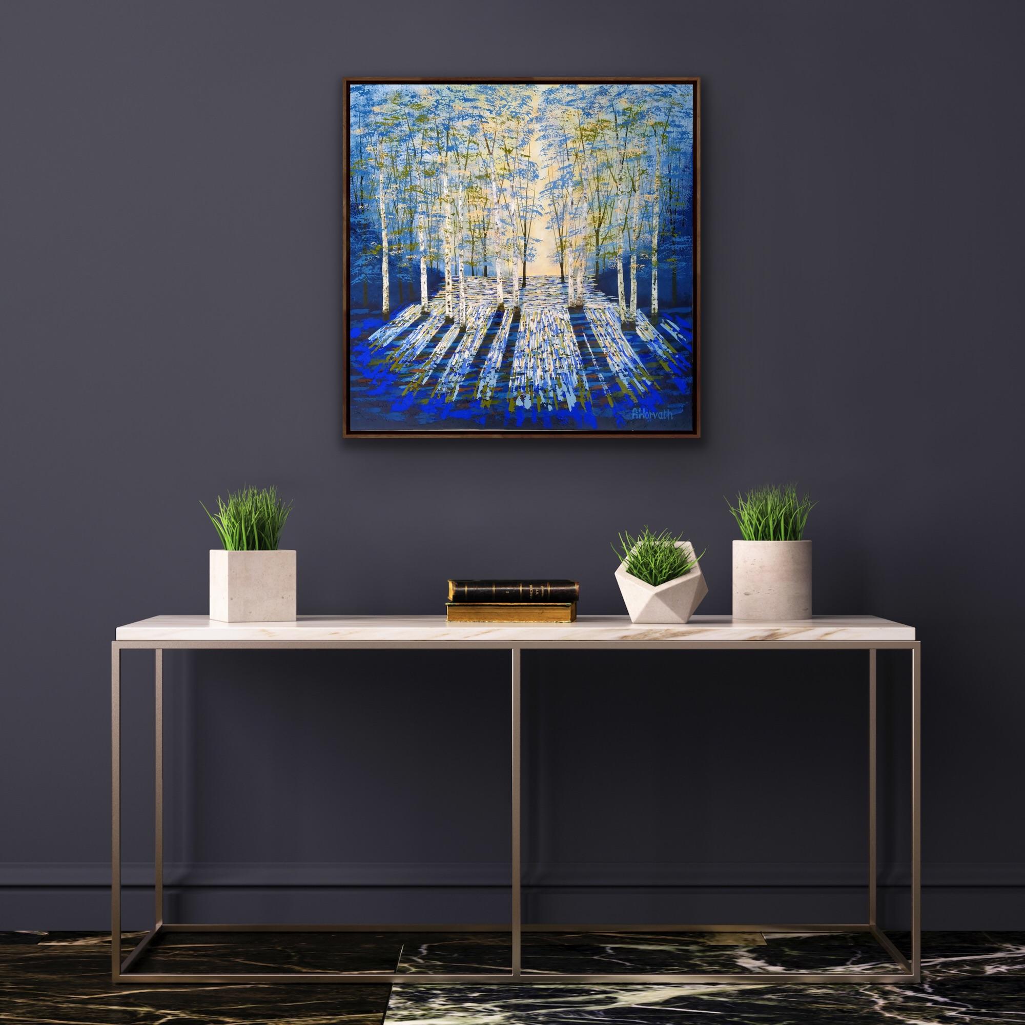Golden Evening Blue Acrylic on Canvas Painting by Amanda Horvath, 2022 For Sale 9