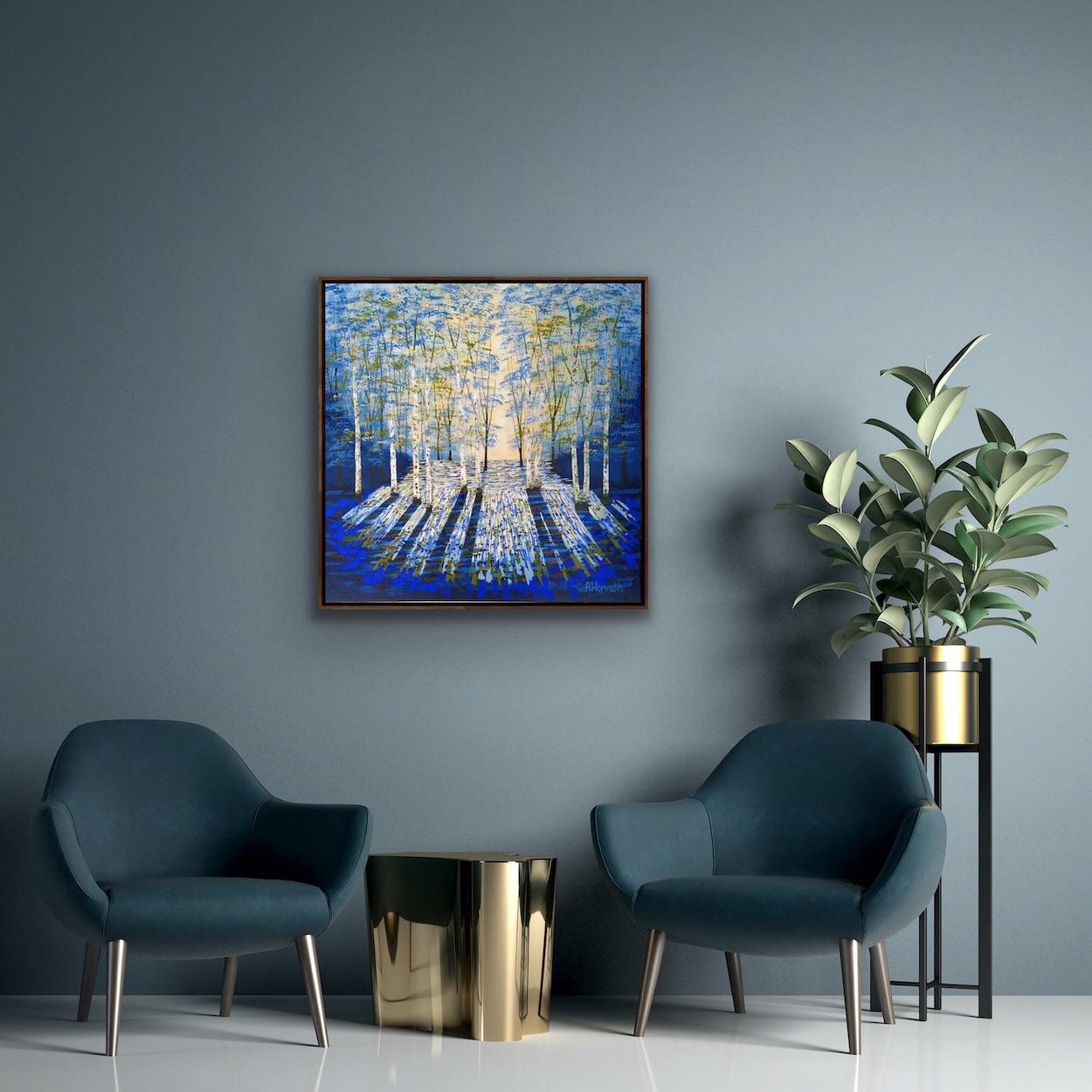 Golden Evening Blue Acrylic on Canvas Painting by Amanda Horvath, 2022 For Sale 1