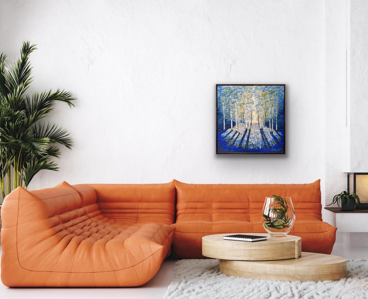 Atardecer dorado azul Acrílico sobre lienzo Pintura de Amanda Horvath, 2022 en venta 8