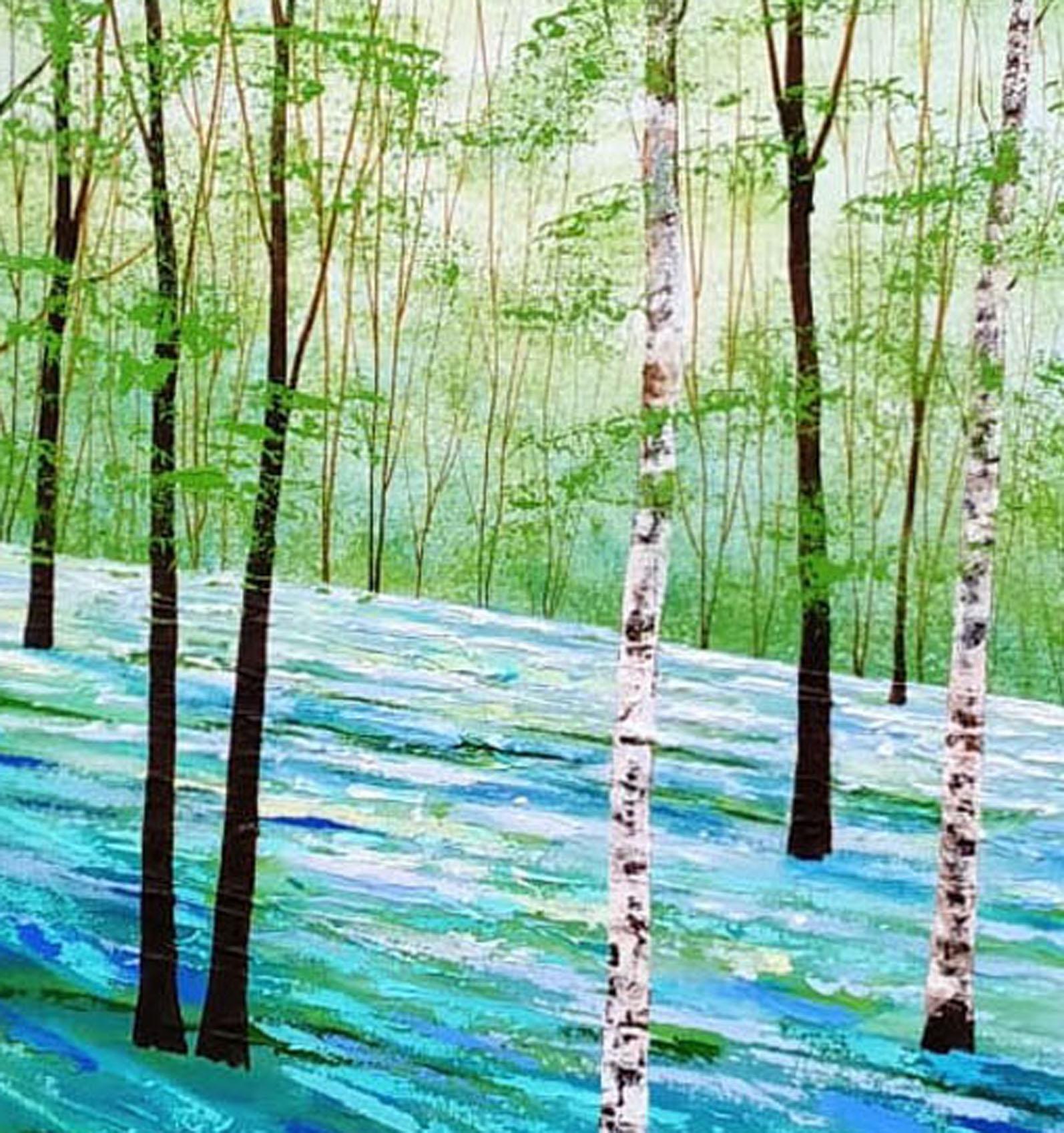 Summer Dreams, original painting, landscape, abstract - Blue Landscape Painting by Amanda Horvath
