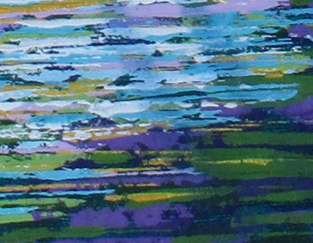 Summer Glade, Original painting, landscape art, impressionistic, blue tones - Painting by Amanda Horvath