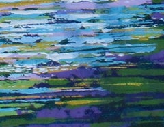 Summer Glade, Original painting, landscape art, impressionistic, blue tones