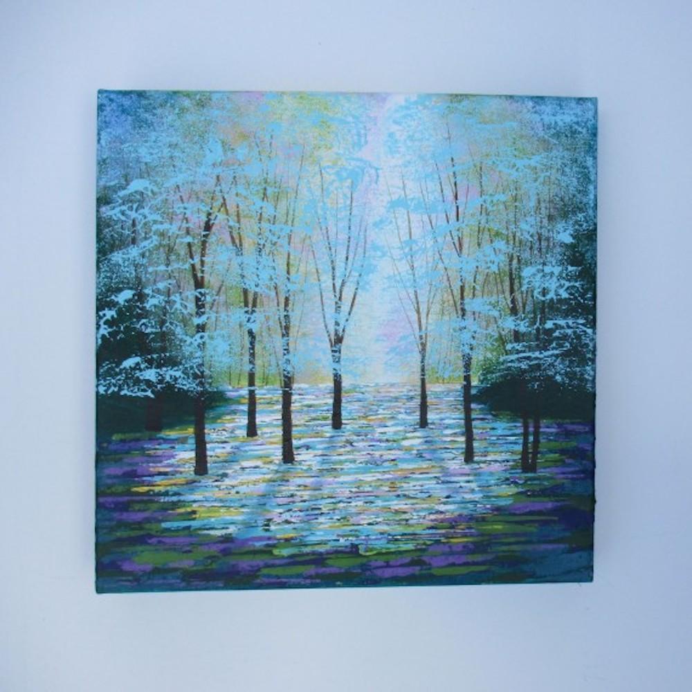 Radura estiva, Quadro originale, arte paesaggistica, impressionista, toni blu - Painting Contemporaneo di Amanda Horvath
