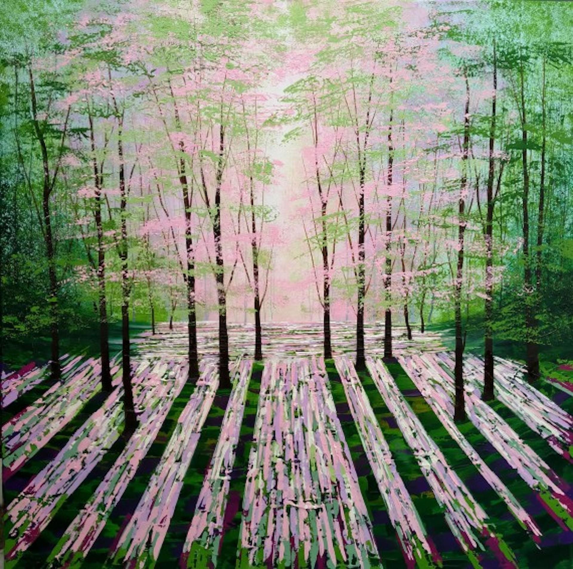 Amanda Horvath Landscape Painting - Summer Lights, Contemporary Landscape Art, Bright Woodland Painting