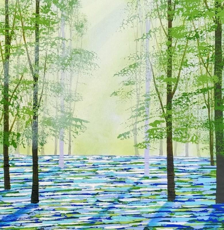 Sunlight Woods, original landscape painting, contemporary art  - Painting by Amanda Horvath