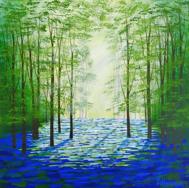 Amanda Horvath Landscape Painting - Sunlight Woods, original landscape painting, contemporary art 