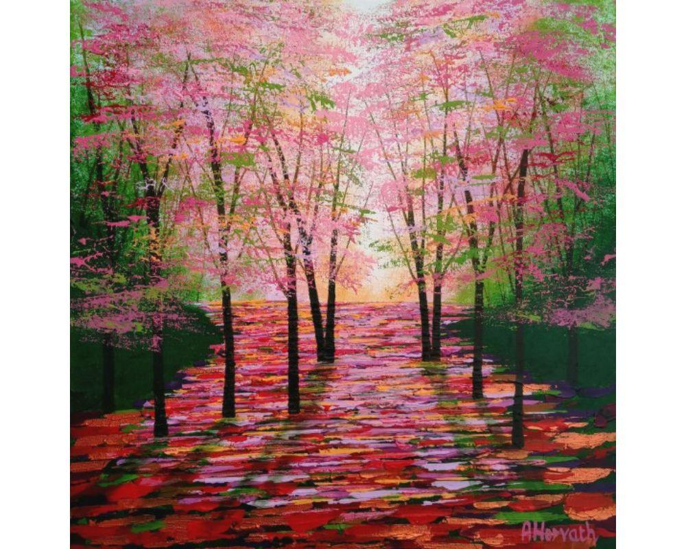 Sunshine in Amber, Amanda Horvath, Landscape Painting, Tree Art, Bright Artwork