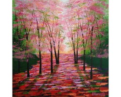 Used Sunshine in Amber, Amanda Horvath, Landscape Painting, Tree Art, Bright Artwork