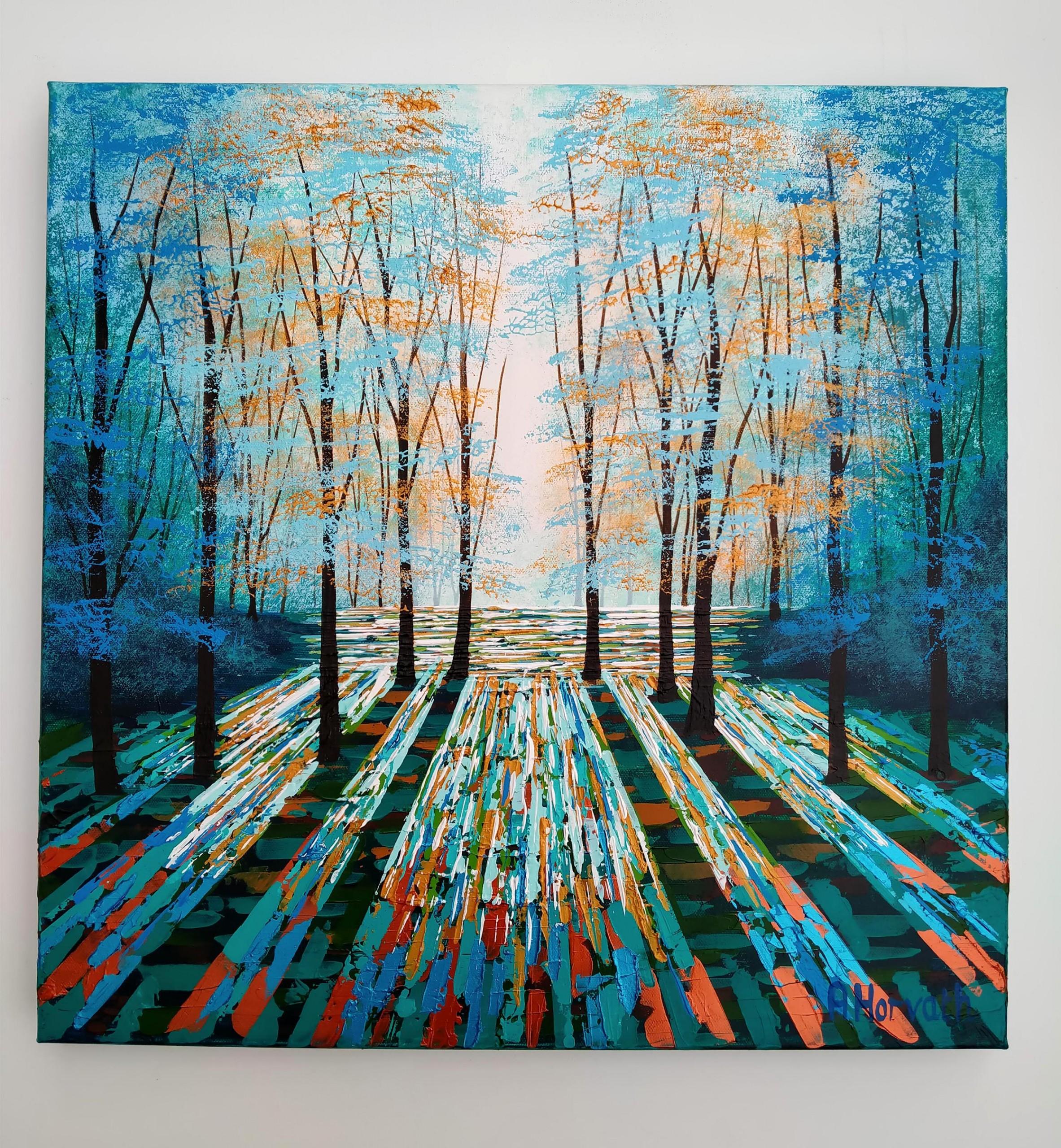 Fascino del bosco - Abstract Painting Blu di Amanda Horvath
