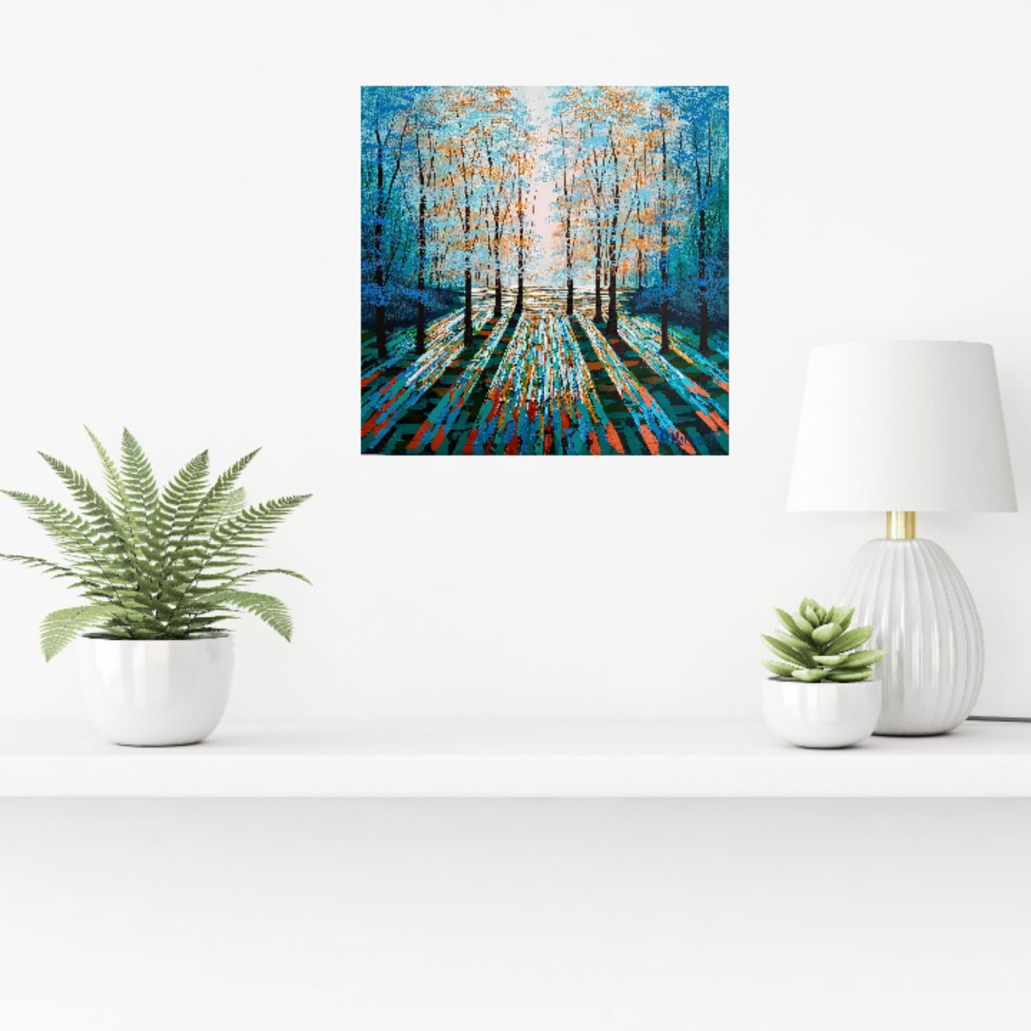 Woodland Charm - Blue Abstract Painting by Amanda Horvath