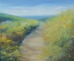 British Landscape Painting of Coastal Summer Path by Cornwall Seascape Artist UK