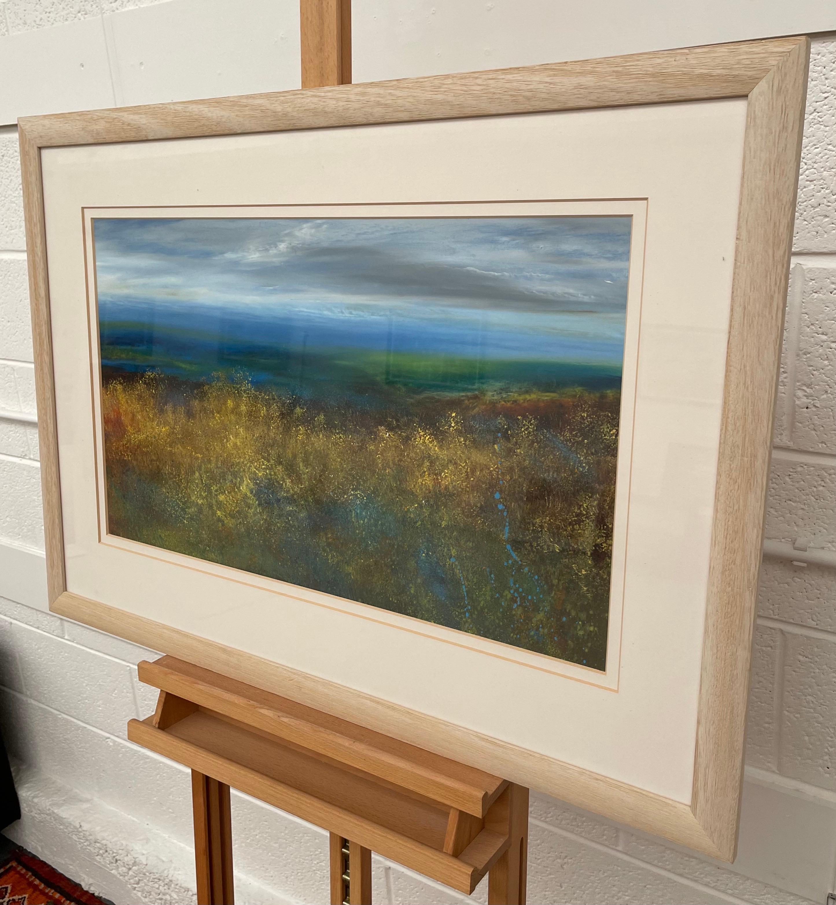 British Landscape Painting of Cornish Moorland by Contemporary Seascape Artist, Amanda Hoskin. 
Original oil on board, 2002. Signed, dated and titled on rear. Presented in a cream coloured frame with double mount. 

Art measures 27 x 16 inches
Frame