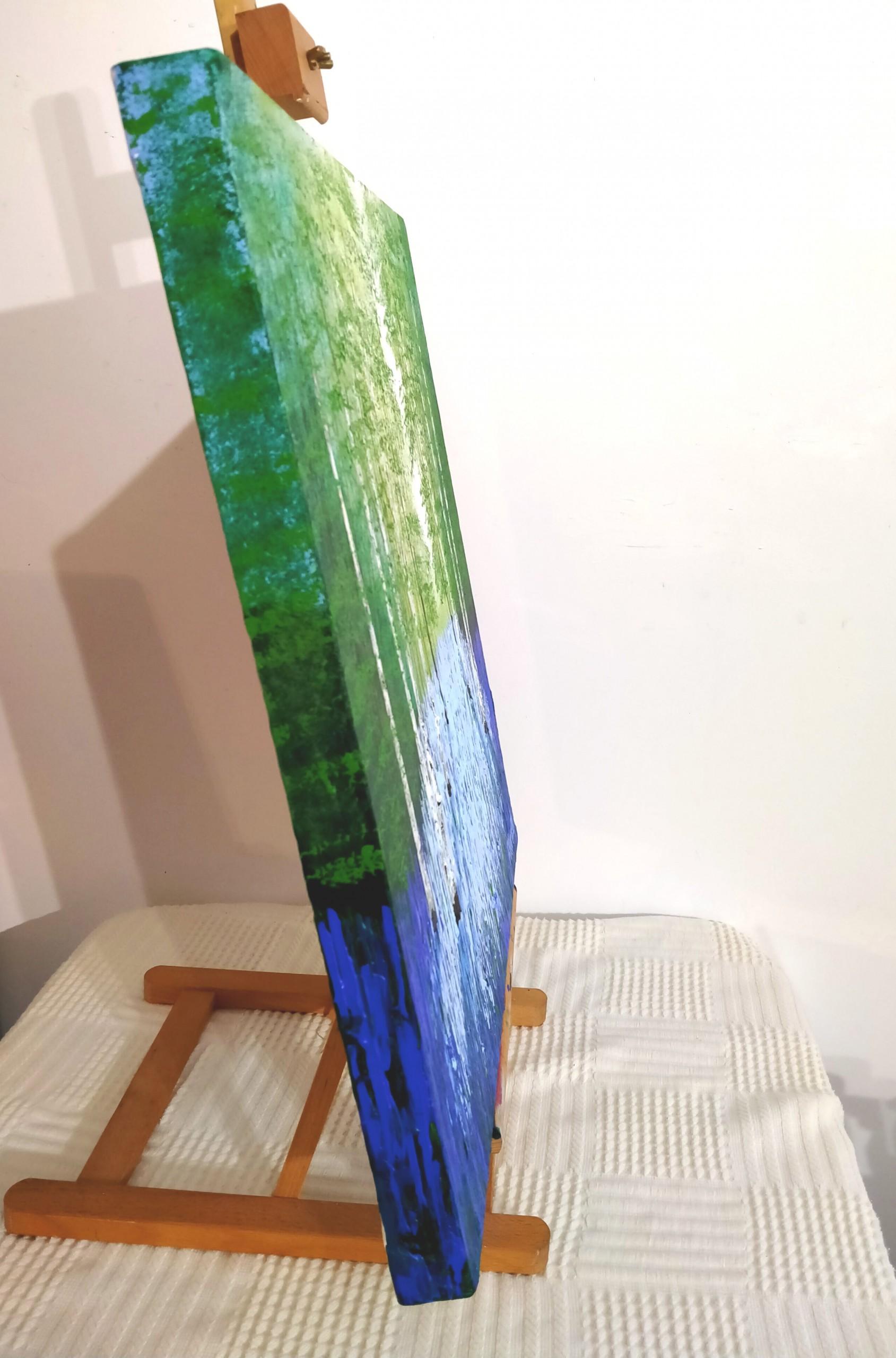 Bluebell Serenity, Bluebell Waldmalerei, Waldkunst, helles Baumgemälde (Blau), Abstract Painting, von Amanda Hovarth