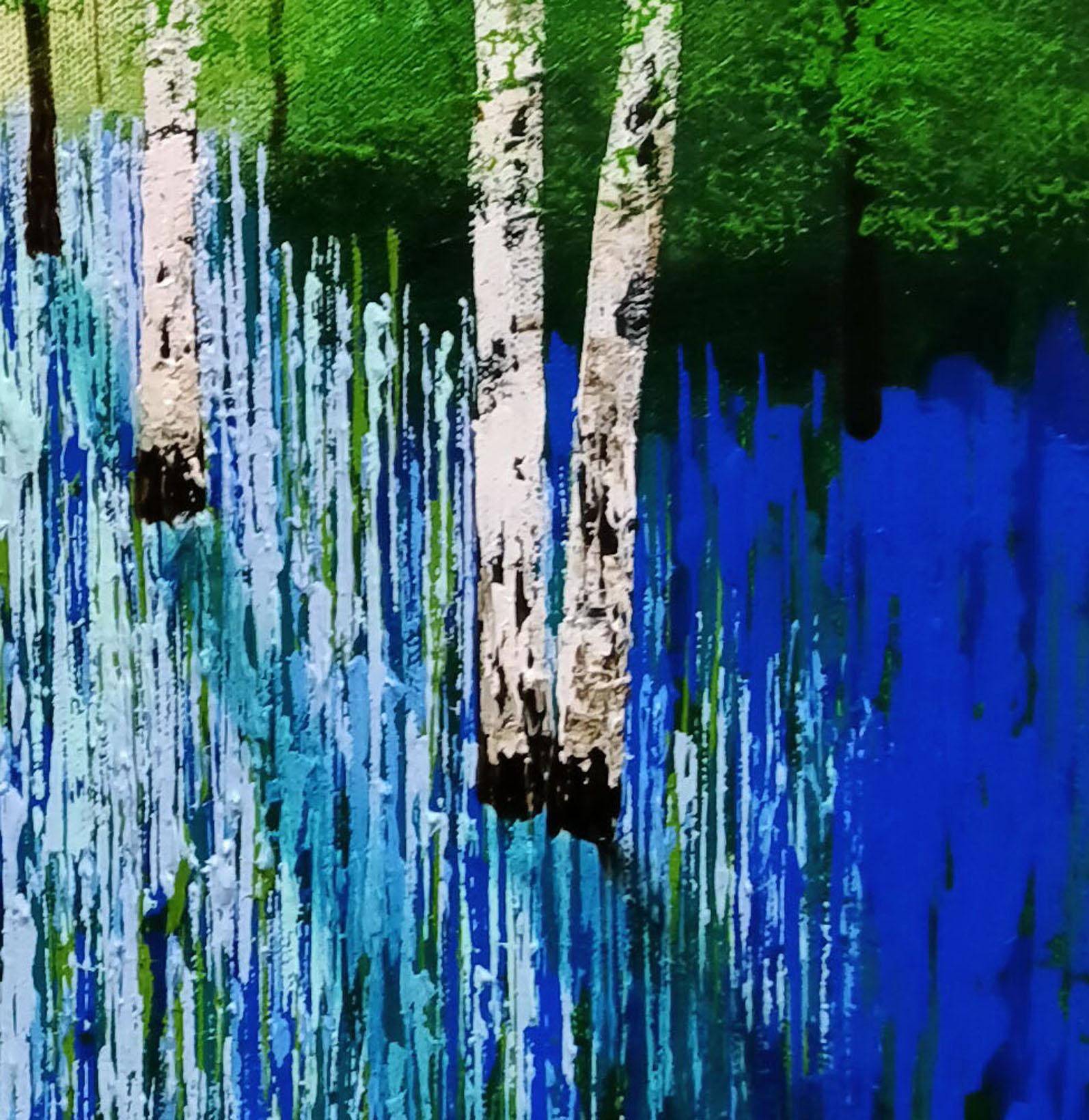 Bluebell Serenity, Bluebell Waldmalerei, Waldkunst, helles Baumgemälde im Angebot 2