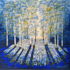 Golden Evening Blue & Golden Evening Light III, diptych, original, woodland