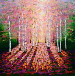 Golden Evening Light II Original Tree Painting Contemporary English Woodland Art