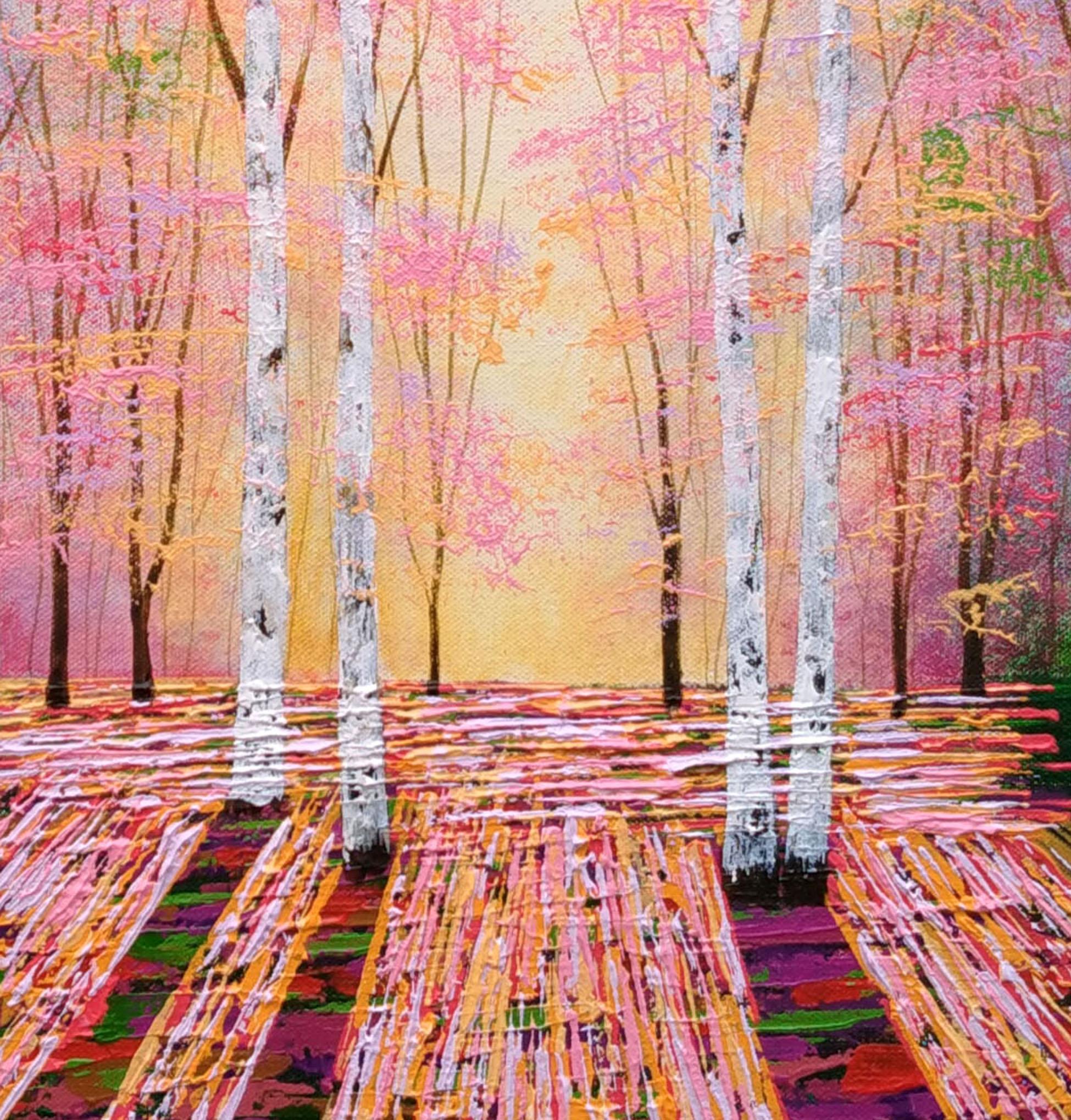 Golden Evening Light II Peinture d'arbre originale Contemporary English Woodland Art en vente 1