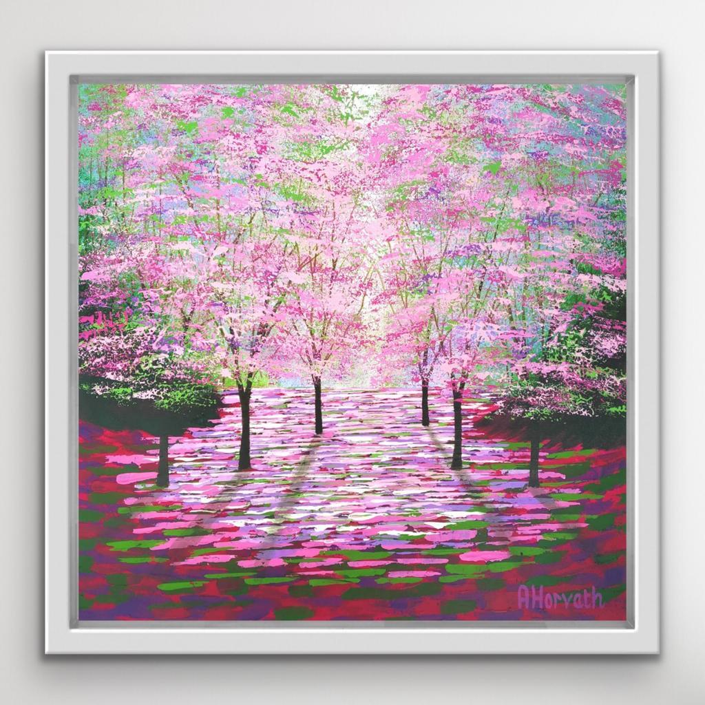 There seem to be cherry blossom trees everywhere in Spring, their joyful flowers heralding the warmer weather and lighter days. After the dark days of Winter it's so lovely to see the beautiful array of pink and white blossoms. An original artwork,