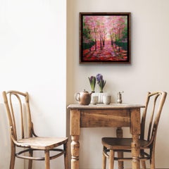 Sunshine in Amber, Contemporary Tree Painting, Bright Landscape, Woodland Art