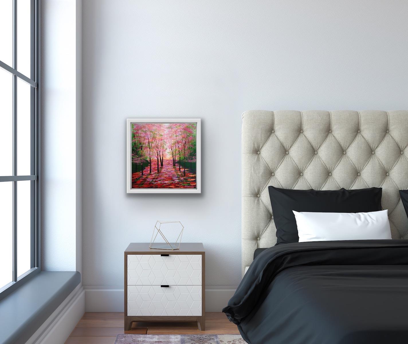 Sol en ámbar, Pintura contemporánea sobre árboles, Paisaje luminoso, Arte del bosque en venta 3